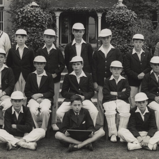 John Hopkins in the cricket team at Caldicott School, Farnham Common, Bucks, circa 1943-46
