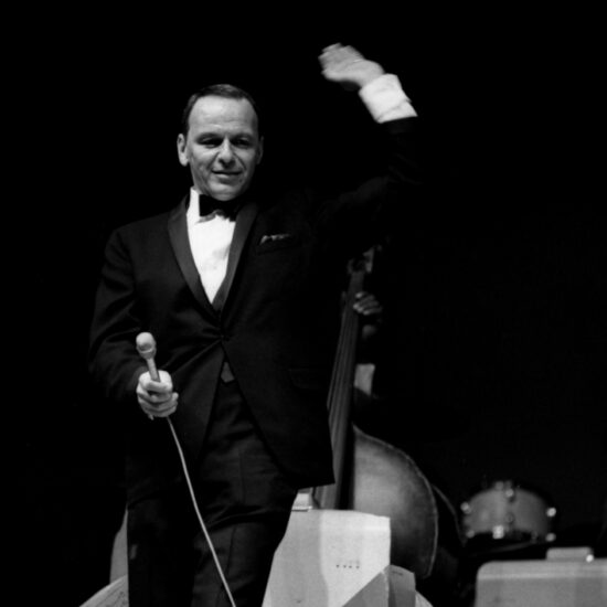 American singer and film star Frank Sinatra sings on stage at the Newport Jazz Festival, Rhode Island, July 1965
